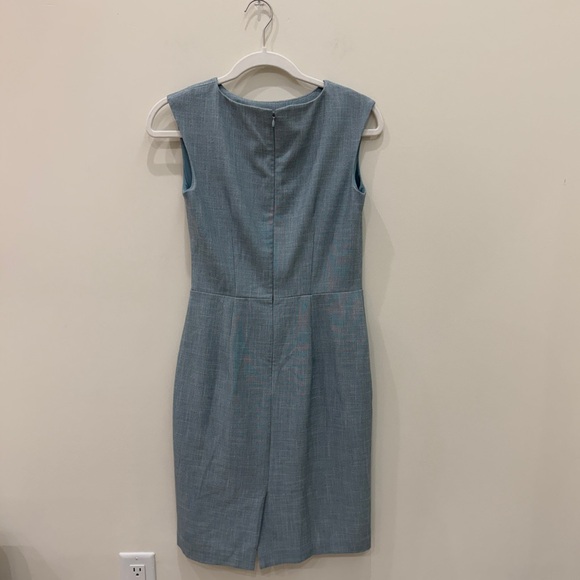 Ann Taylor Petite Blue Sleeveless Wrap-Style Sheath Dress with Tie Waist - Picture 2 of 6